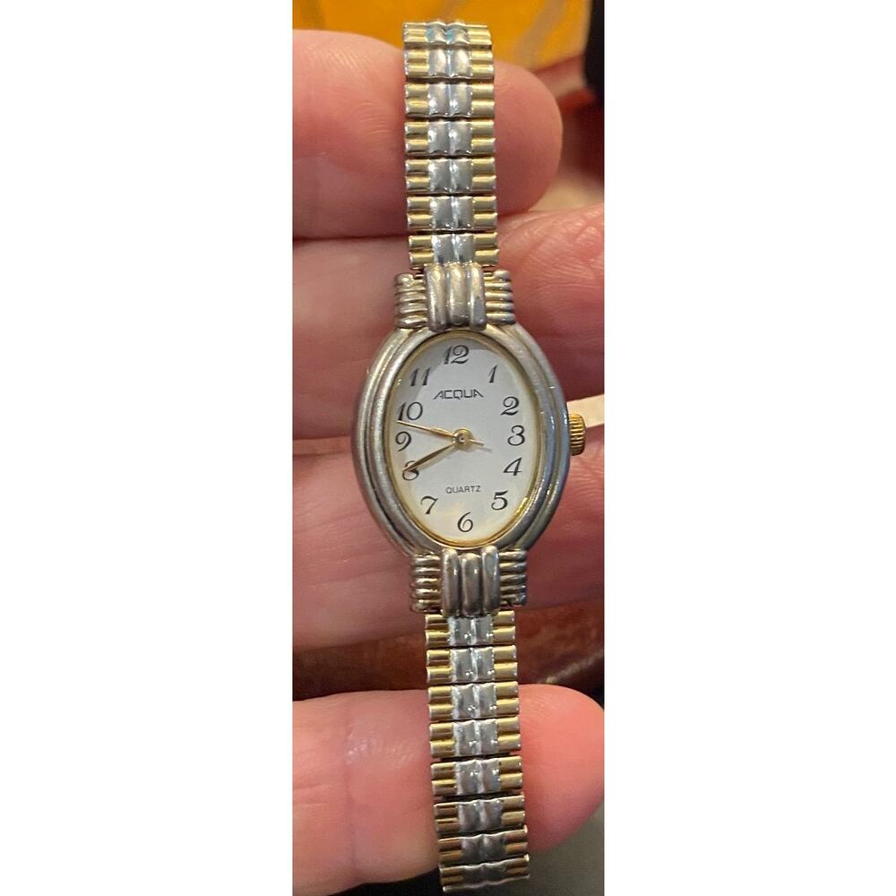 Women's 24mm Acqua Quartz Watch, Gold Tone, Black Face, Leather Band